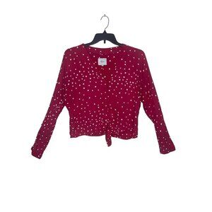 Rails Sloane Scarlet Amour Women's Medium Heart Print Button-Up Tie-Front Top